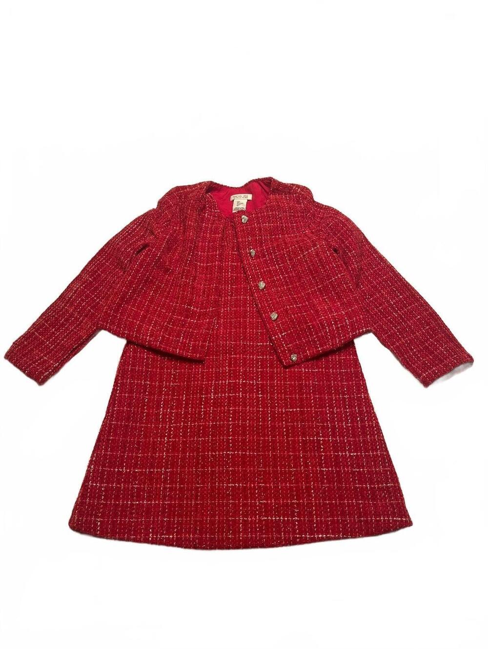 Rachel Zoe Girls Red Tweed Dress and Jacket Set Size 7